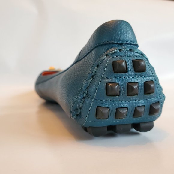 Like-New Hermes Liberty Epsom Calfskin Leather Blue Driving Flats Ballet Shoes - Picture 11 of 16